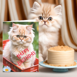 Ingwer und Cream Tabby Cat in Red Wagon Geburtstag Karte