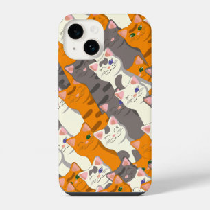 Ingwer weiß schwarze Katze diagonales Muster iPhone 14 Hülle