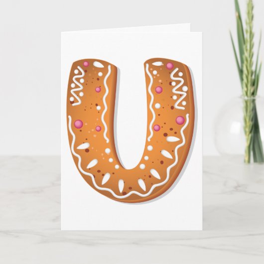 Ingwerbrot Brief U Monogramm Weihnachtsplätzchen Karte (Vorderseite)
