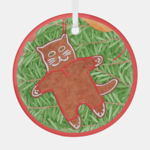 INGWERBROT KÄTZCHEN Glas-Kreis-Anhänger Ornament Aus Glas