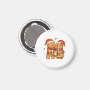 Ingwerbrot-Paar mit Geschenk und Weihnachtsmannmüt Magnet