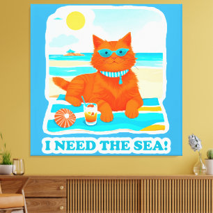 Ingwerkatze am Strand Ich brauche das Meer Sommer Leinwanddruck