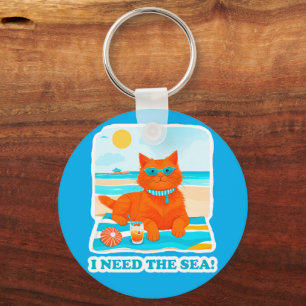 Ingwerkatze am Strand Ich brauche das Meer Sommer Schlüsselanhänger