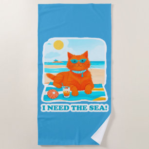 Ingwerkatze am Strand Ich brauche das Meer Sommer Strandtuch