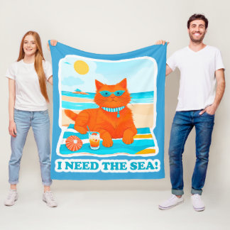 Ingwerkatze am Strand Ich brauche den Sommer am Me Fleecedecke