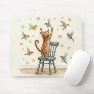 Ingwerkatze, die einen Vogel auf Papier fängt Mousepad