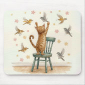 Ingwerkatze, die einen Vogel auf Papier fängt Mousepad (Vorne)