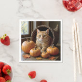 Ingwerkatze in einem Erntedank Wicker Cornucopia Serviette (Beispiel)