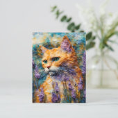 Ingwerkatze in einem Lavendelfeld enkaustisch Postkarte (Stehend Vorderseite)