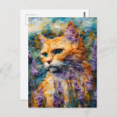 Ingwerkatze in einem Lavendelfeld enkaustisch Postkarte (Vorne/Hinten)