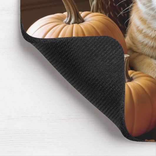 Ingwerkatze in einem Wicker-Cornucopia Mousepad (Ecke)