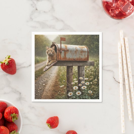 Ingwerkatze in einer Mailbox Serviette (Beispiel)