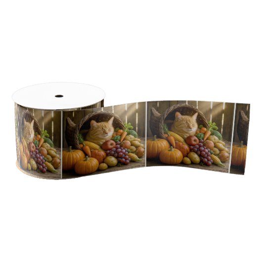 Ingwerkatze in einer Thanksgiving-Cornucopia Ripsband (Spule)
