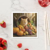 Ingwerkatze in einer Thanksgiving-Cornucopia Serviette (Beispiel)