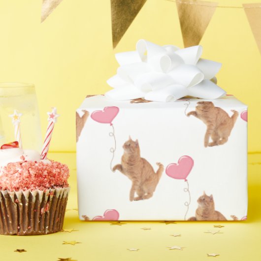 Ingwerkatze mit rosa Ballon Geschenkpapier (Geburtstagsparty)