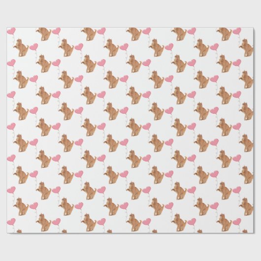Ingwerkatze mit rosa Ballon Geschenkpapier (Flach)