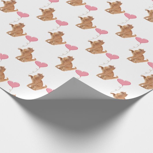 Ingwerkatze mit rosa Ballon Geschenkpapier (Ecke)