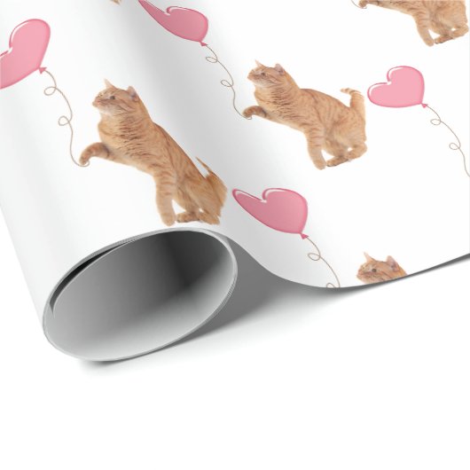 Ingwerkatze mit rosa Ballon Geschenkpapier (Rolleneckpunkt)