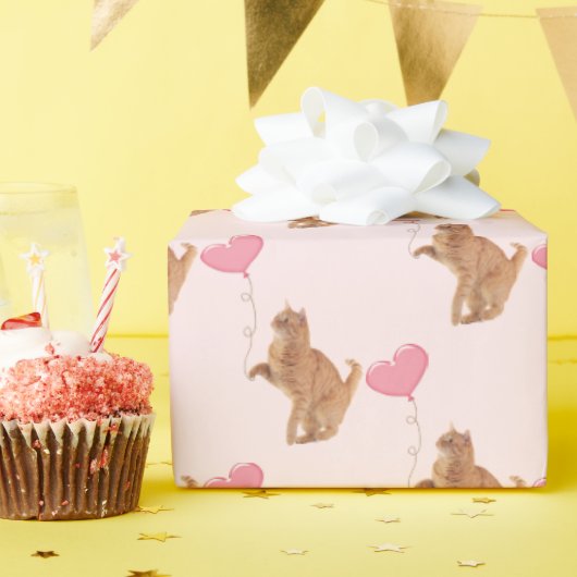 Ingwerkatze mit rosa Ballon Geschenkpapier (Geburtstagsparty)