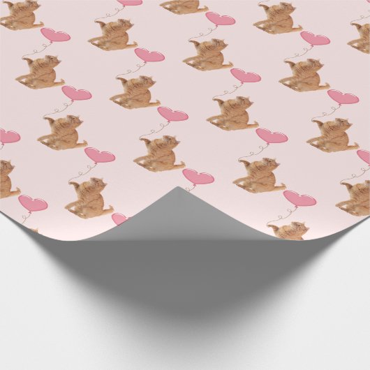 Ingwerkatze mit rosa Ballon Geschenkpapier (Ecke)