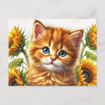 Ingwerkatze mit Sonnenblumen Wasserfarbe