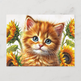 Ingwerkatze mit Sonnenblumen Wasserfarbe Postkarte
