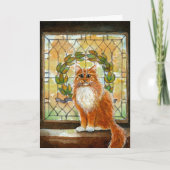Ingwerkatze mit Viktorianischem Buntglasfenster Karte (Vorderseite)