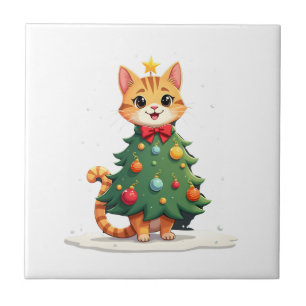 Ingwerkatze Weihnachtsbaum Süß Xmas Mädchen Kinder Fliese