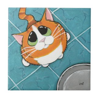 Ingwertabby-Katzen-Kunst-Fliese Oliver | hungrige Fliese