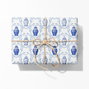 Ingwertopf Blau-Weiße Chinoiserie Geschenkpapier Set