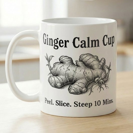 Ingwerwurzel-Tee-Zubereitungsschritte Kunst Kaffeetasse