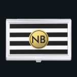 Inhaber der Schwarz-weißen Gold Foil Circle Busine Visitenkarten Dose<br><div class="desc">Inhaber der Schwarz-weißen Gold Foil Circle Business Card. Passen Sie den Text an oder verließ ihn leer.</div>