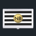 Inhaber der Schwarz-weißen Gold Foil Circle Busine Visitenkarten Dose<br><div class="desc">Inhaber der Schwarz-weißen Gold Foil Circle Business Card. Passen Sie den Text an oder verließ ihn leer.</div>