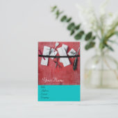 INHABER DES HOLZMONOGRAMM, blaue Turquase Visitenkarte (Stehend Vorderseite)