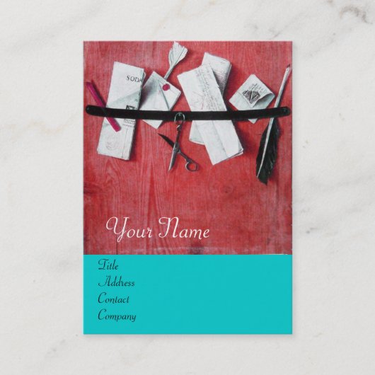 INHABER DES HOLZMONOGRAMM, blaue Turquase Visitenkarte (Vorderseite)