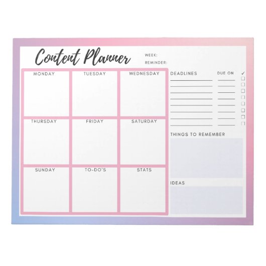 Inhaltsplaner Notizblock (Vorderseite)