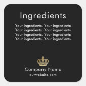 Inhaltsstoff des Produkts mit schwarzer Goldkronen Quadratischer Aufkleber (Vorderseite)