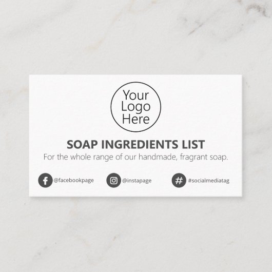 Inhaltsstoffe der Logo-Seife Visitenkarte (Vorderseite)
