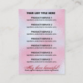 Inhaltsstoffe der Produktpalette Preisstützung Gol Visitenkarte (Rückseite)