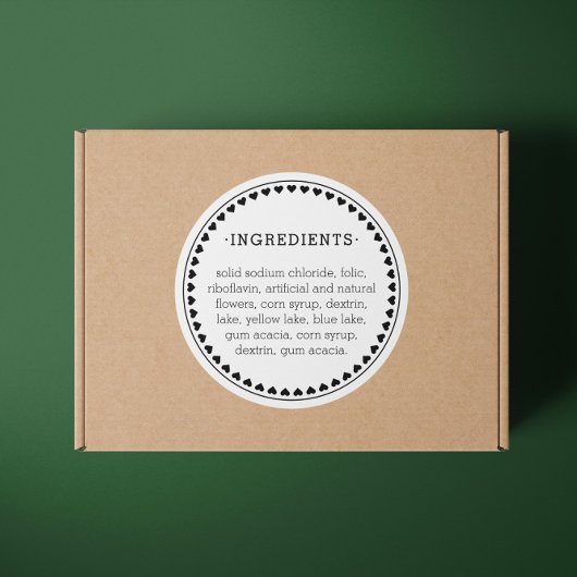 Inhaltsstoffe des Herzmusters Produktbeschriftung Runder Aufkleber