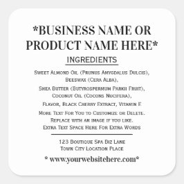 Inhaltsstoffe Etikett Weißer Schwarzer Quadrat Quadratischer Aufkleber