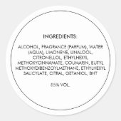 Inhaltsstoffe Etikett Weißes Etikett Runder Aufkleber (Vorderseite)