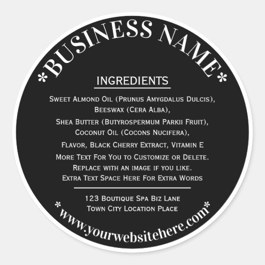 Inhaltsstoffe Schwarz-weiß Runder Aufkleber (Vorderseite)