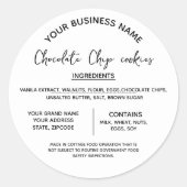Inhaltsstoffe von Schokolade-Cookies: Unternehmen Runder Aufkleber (Vorderseite)