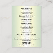 Inhaltsverzeichnis für den Glitzer Holografisch Ro Visitenkarte (Rückseite)