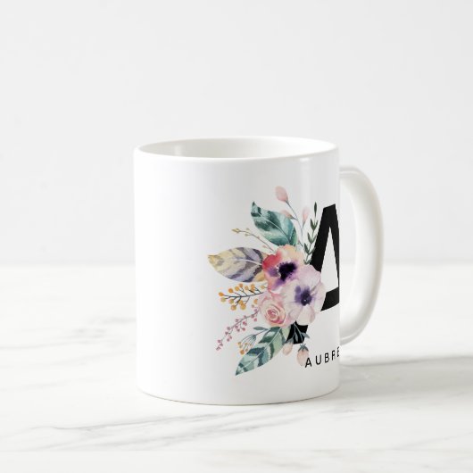 Initial "A" Alphabet Tasse Monogram Boho Wasserfar (VorderseiteRechts)
