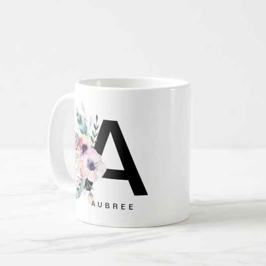 Initial "A" Alphabet Tasse Monogram Boho Wasserfar (Vorderseite Links)