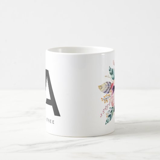 Initial "A" Alphabet Tasse Monogram Boho Wasserfar (Mittel)