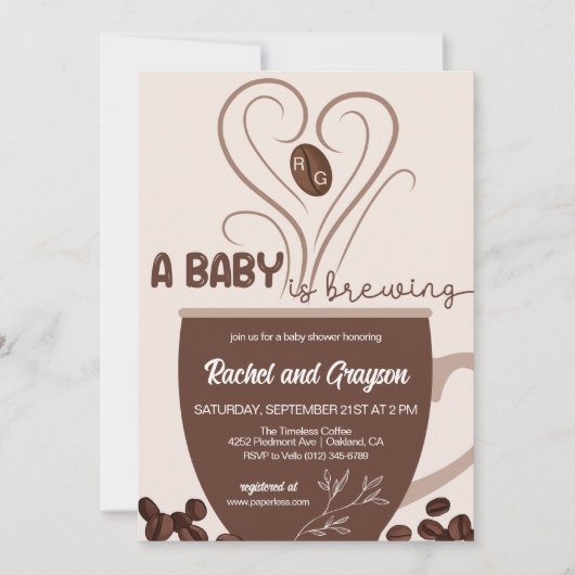 Initial A Baby ist das Brewing Coffee Shower Einla Einladung (Vorderseite)