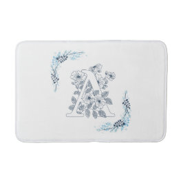 Initial "A" Blue Monogram Calm Floral Badematte